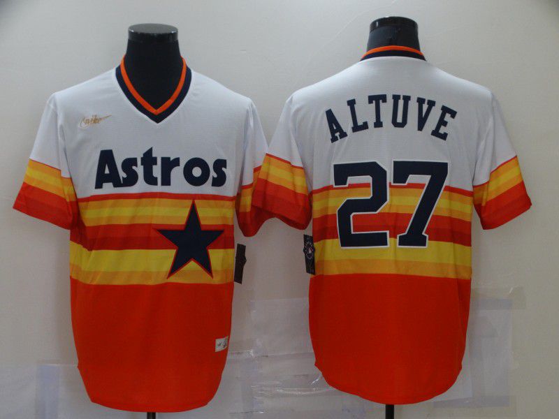 Men Houston Astros #27 Altuve Orange Throwback 2021 Nike MLB Jersey